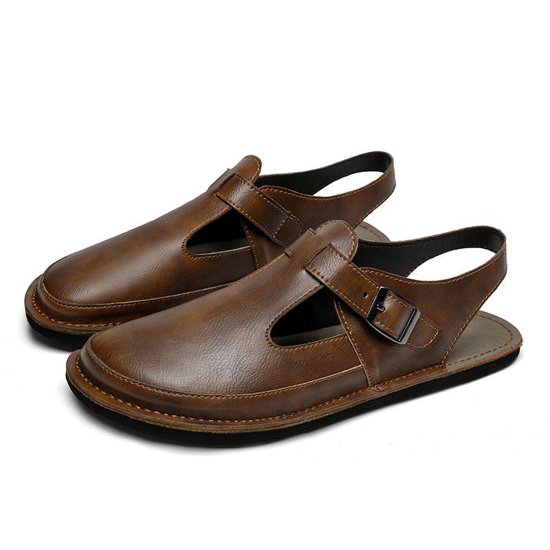 Fashion Italian Men Casual Leather Sandals Summer High Quality Soft Bottom Roman Shoes Breathable Outdoor Non-Slip Walking Shoes Sandals