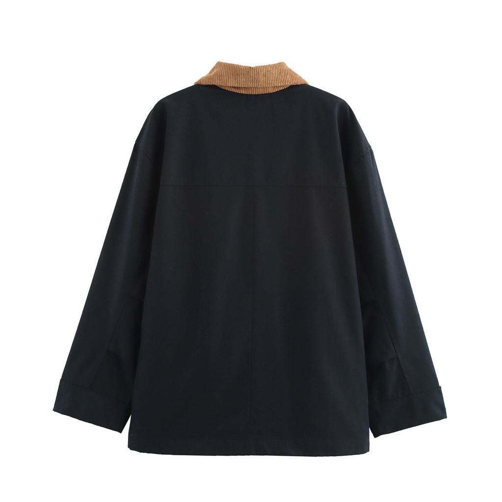 Women's Faux Suede Button Jacket Oversized Gathered Hem Short Length Coat Casual Vintage Outerwear With Pockets