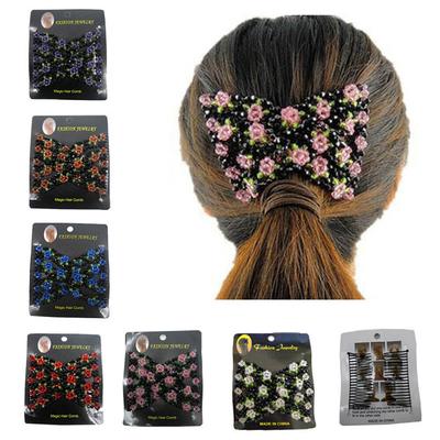 Womens Magic Slide Haar elastische Doppelperlen einfach dehnbare Haarkamm Clips Pins