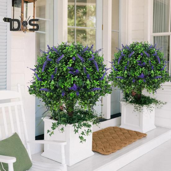 Artificial Lavender Topiary Ball Faux Topiary Tree with Spike Fake Bushes UV Resistant Fake Shrubs for Indoor Outdoor Home Garden Yard Decoration