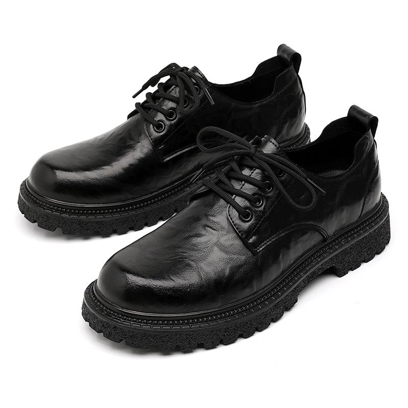 Business Small Leather Shoes Men's Casual Shoes British Style Tooling Shoes Trendy Versatile Lace-up Student Shoes Work Shoes 5164-E