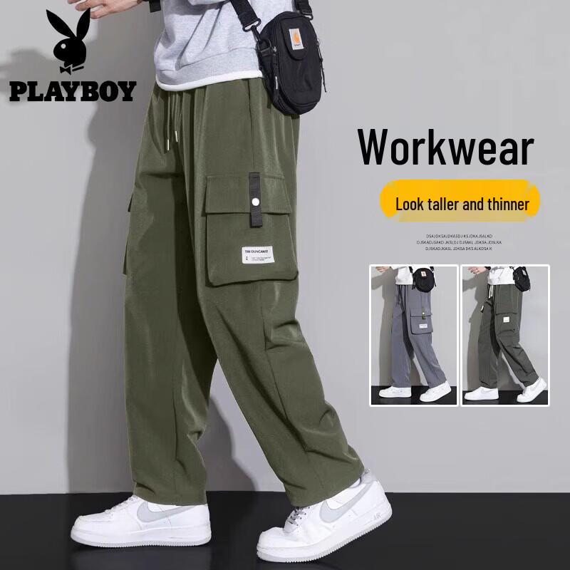PLAYBOY Men's Loose Fit Straight Cargo Pants