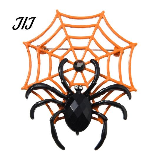 Horror Theme Jewelry Halloween Spider Web Brooch, Rhinestone Badge Accessories, Holiday Lapel Scarves Decorative Pins Pin for Jackets Sweaters