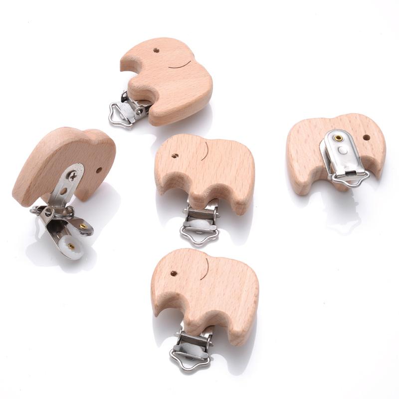 1Pcs Printing Animal Dummy Clip Beech Wood Nipple Clip For Teether Chewing Toys Accessory DIY Anti-Drop Baby Pacifier Chain