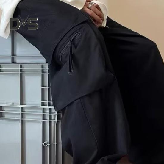 Pánské cargo kalhoty s velkou kapsou Hip-hop styl High Street Široká noha Volné Vintage se stahovací šňůrkou Elastický pas Po celé délce Kalhoty s hlubokým rozkrokem