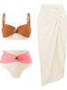 Women's 2026 European Color Block High Waist Bikini Set - Gold Plated Round Details, Sexy New Split Swimsuit