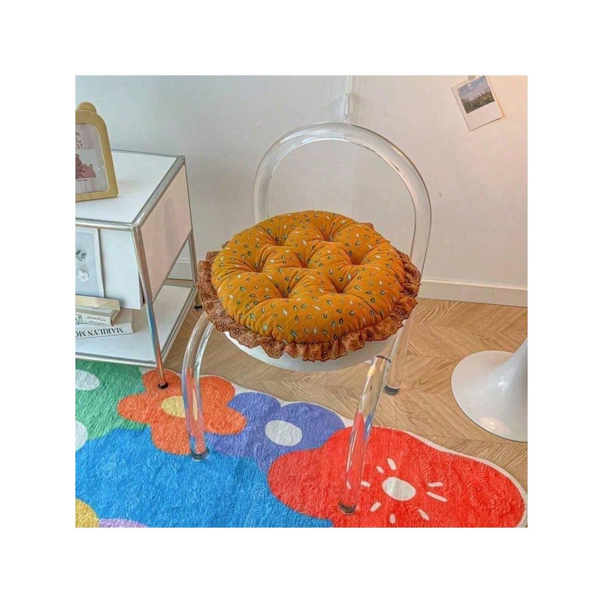 Color blocked cotton and linen cushion with soft lace design, perfect for living room sofas and chairs 45x45cm