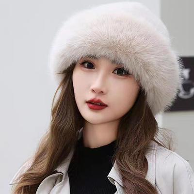 Winter Women's Beret Korean Version Warm Knitted Woolen Hat British Painter Hat Mongolian Hat Plush Hat Women's Thick Warm and Fashionable Fisherman