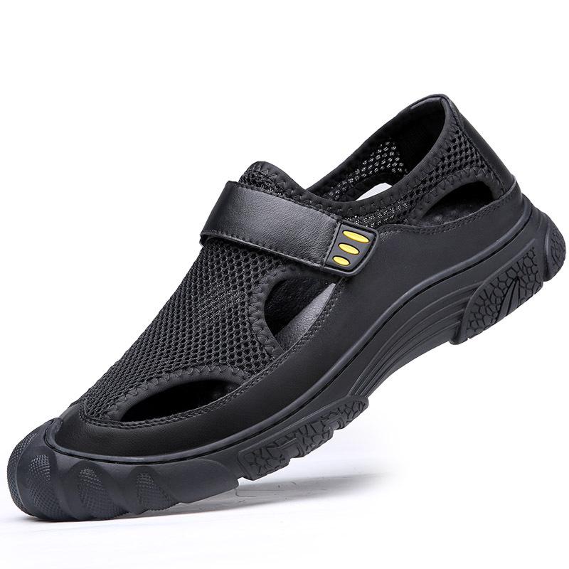 Summer Leather Breathable Mesh Casual Leather Shoes Men's Bag Head Sandals Trendy Outdoor Beach Shoes Men's Comfort
