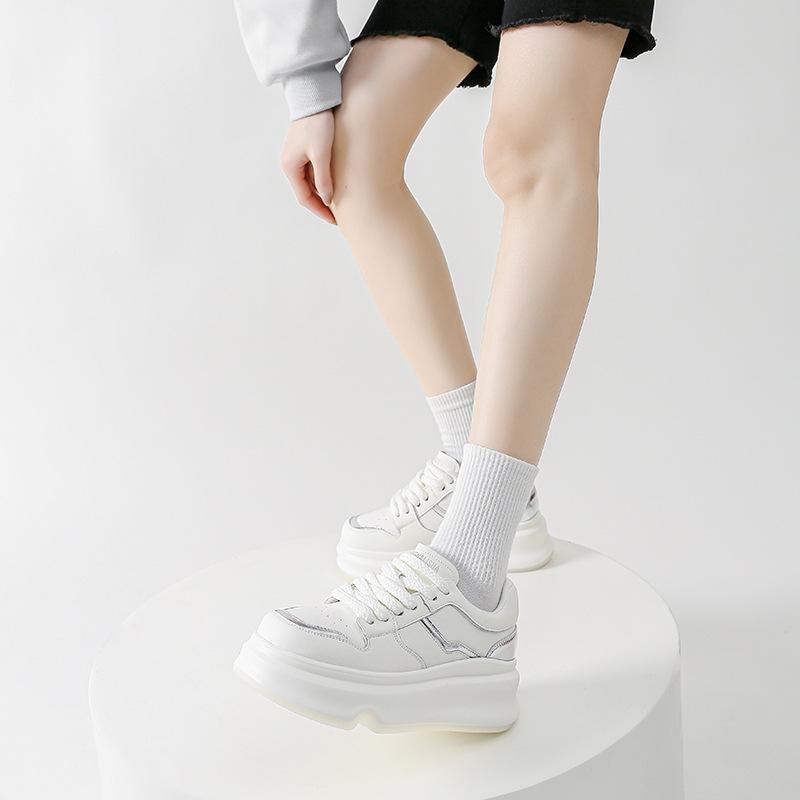Spring new leather board shoes little white shoes women's cowhide casual women's shoes retro versatile thick-soled muffin heightening shoes