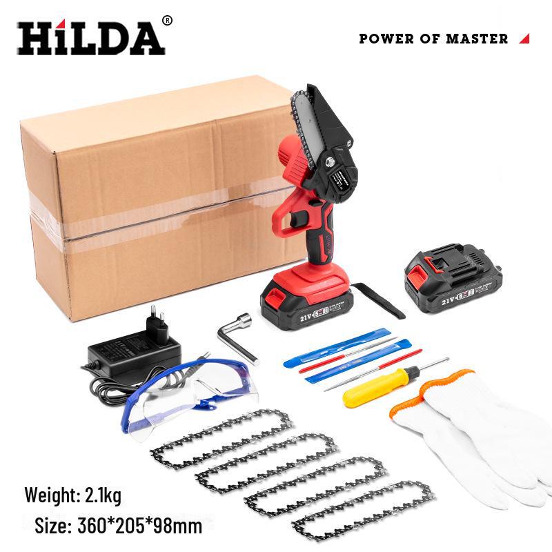 HILDA 4-Inch One-Handed Electric Lithium Chainsaw for Woodworking and Garden Felling.