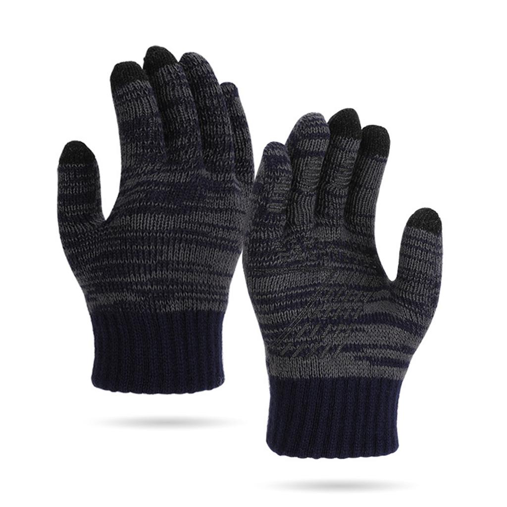 Men's And Women's Knitted Gloves With Thick Velvet Insulation Gloves, Outdoor Cycling Cold Resistant Five Finger Gloves