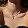 Fashion Vintage Sexy Ceramic Heart Pendant Necklace for Women Female Boho Geometric Baroque Double-layer Crystal Chain Jewelry