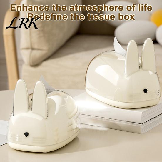 Bedroom Bedside Table Accessory Cute Rabbit Shape Tissue Box, Decorative Plastic Facial Dispenser, Round Bunny Ear Box Cream Style Napkin Case