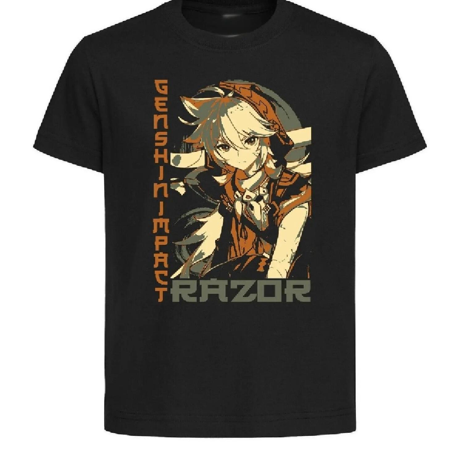 

Black T-Shirt Black Jersey Japanese Style Genshin Impact Razor- S
