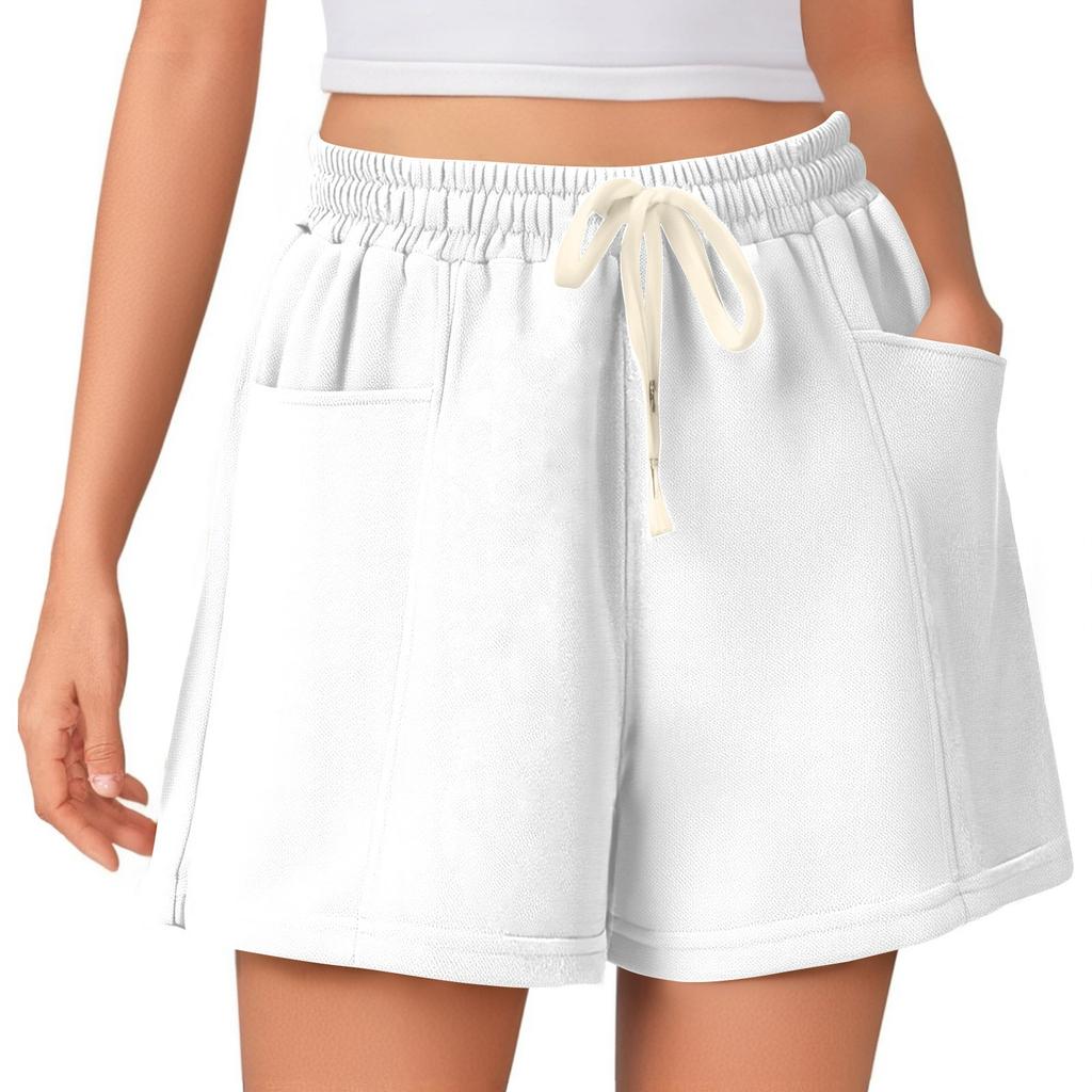Damen Sommer Einfarbig Hohe Taille Kordelzug Bequem Lässig Sportshorts