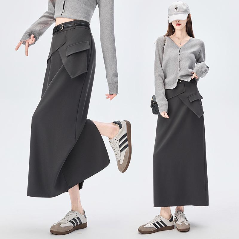 Irregular Split A-line Midi Skirt - Women's 2026 Spring High Waist Hip-hugging Fashion.