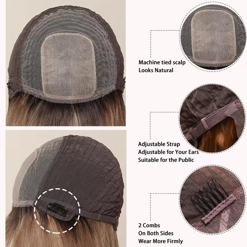 HAIRCUBE Ombre Blonde Bob Human Hairs Wig for Women Straight Short Machine Made Human Hair Wigs with Bangs Natural 10inch Wig Daily Use