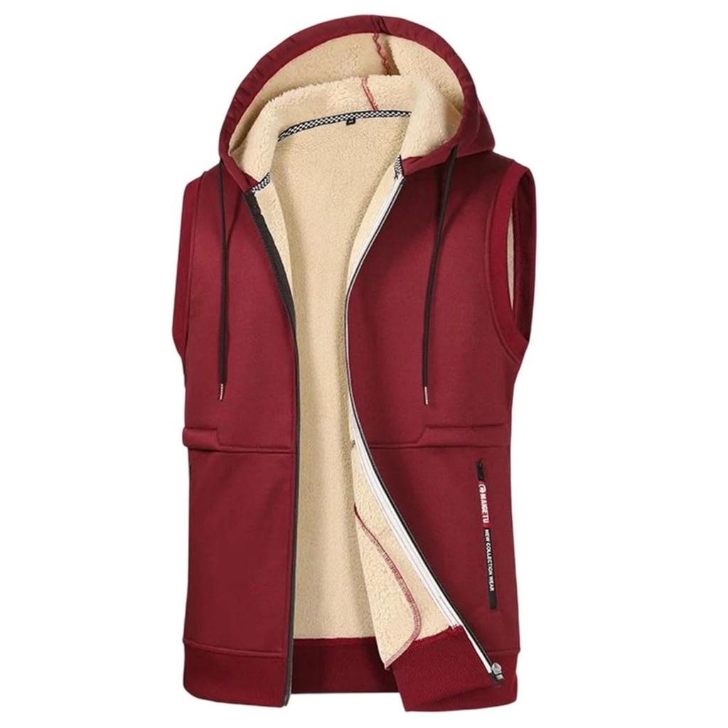 Herren- und Damen-Freizeit-Ärmellose Jacken in einfarbiger Ausführung, Warme Herren-Fleece-Westen mit Kapuze und Reißverschlusstasche