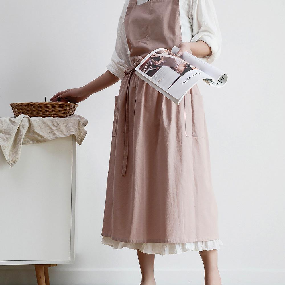 Jananese Summer Apron Art  Long Home Baking Dessert Teacher Floral Painting Students Dress Apron For Woman Girl Kitchen