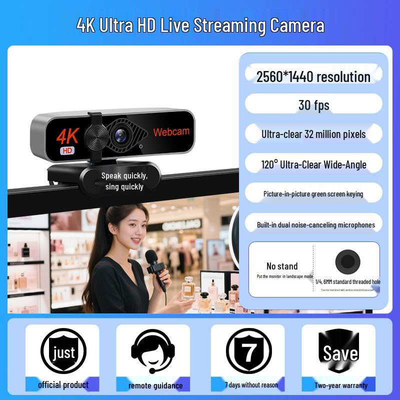 

4K Ultra HD 60fps Streaming Camera with USB & Microphone for Desktop/Laptop
