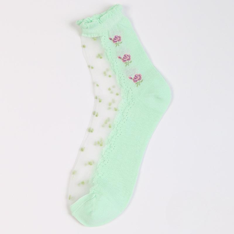Female Spring and Summer Thin Fashionable Breathable Glass Silk Rose Crystal Stockings