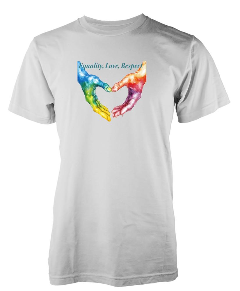 

Pride Equality Love Respect Loveheart Hands Rainbow LQBTQ Tshirt Adult and Kids 3XL