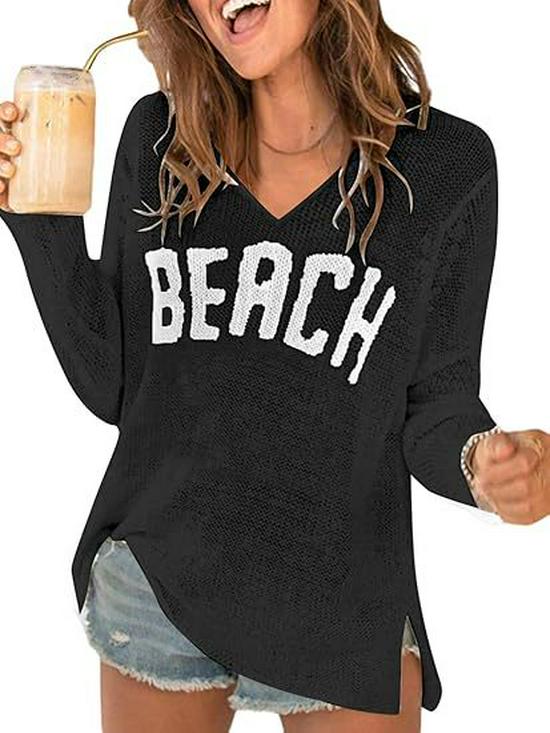 New V-Neck Letter Knitwear for Women - Spring/Summer Collection