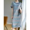 Round Neck Diamond Acetic Acid Dress for Women In Summer New Korean Style Slim Color-blocking Mid-length A-line Skirt Thin