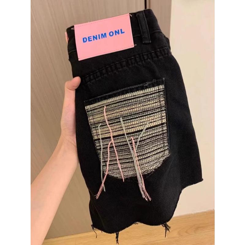 High-Waisted Vintage Ripped Black Denim Shorts - Women's 2025 Wide-Leg Summer Collection.