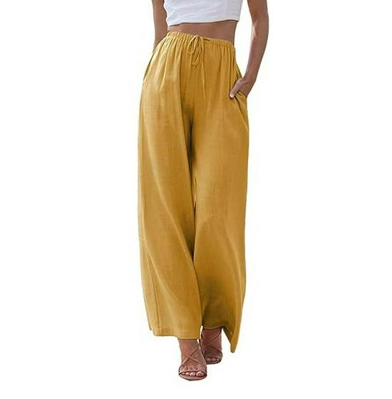 

Plus Size Women s Linen Wide-Leg Pants with Drawstring and Pockets S жёлтый/имбирный