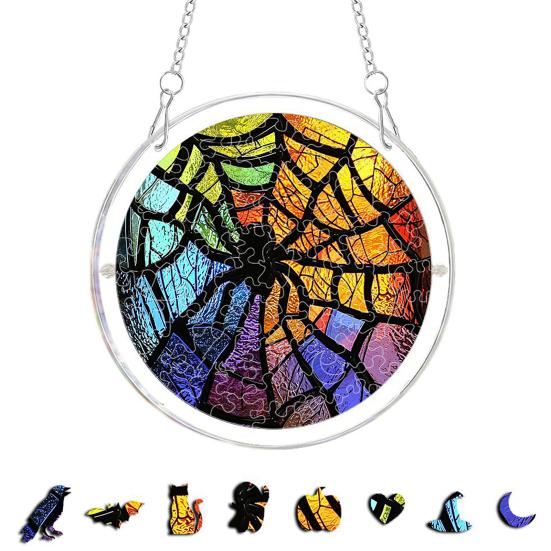 Halloween Acrylic Puzzle Decor, 2D Ghost Pumpkin Skeleton Hanging Sign, Faux Stained Glass Spooky Puzzle for Party Home Decor, Stress Relief Toy