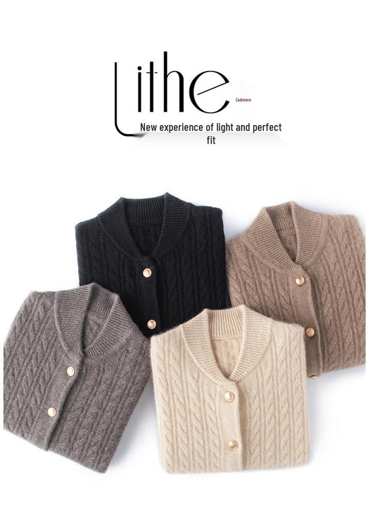 Women's Plus Size Cashmere Stand Collar Thick Knit Cardigan Sweater, Long Sleeve Loose Fit.