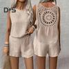 Femeii 2 piese ținută Hollow Back fără mâneci maiou pantaloni scurți cu picioare largi set casual lejer lejer costum asortat
