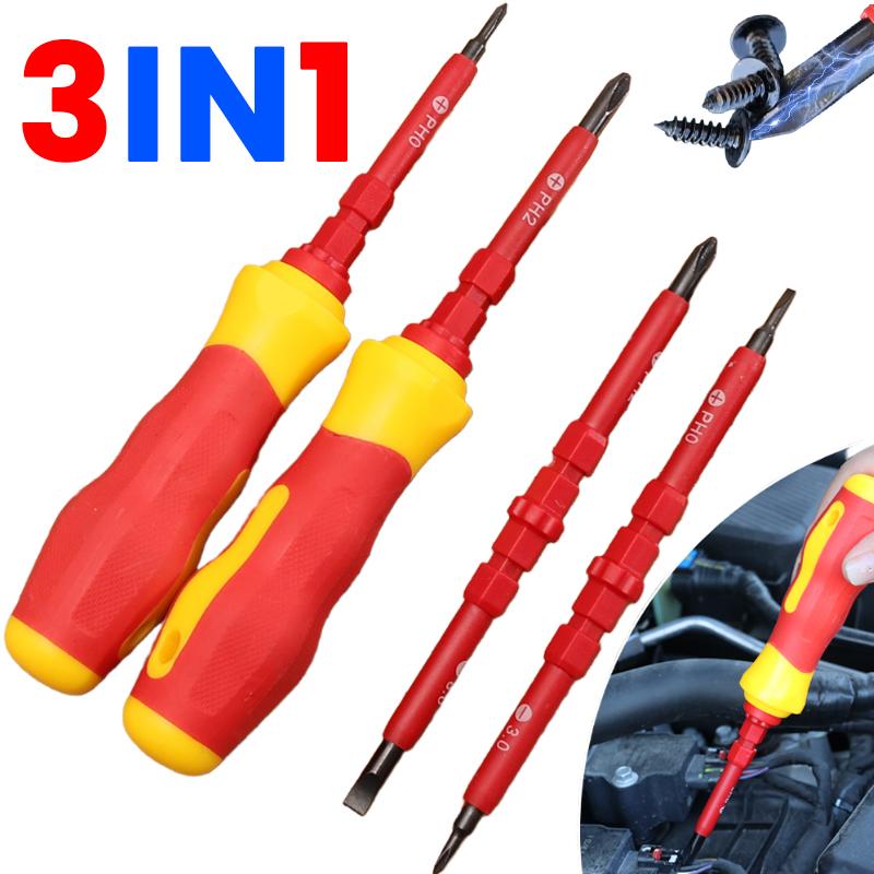 3 in 1 Insulated Screwdriver Set Multi-Purpose Screwdriver Electricians Slotted Cross Screwdriver Bit Tools Car Kit Set PH1/PH2
