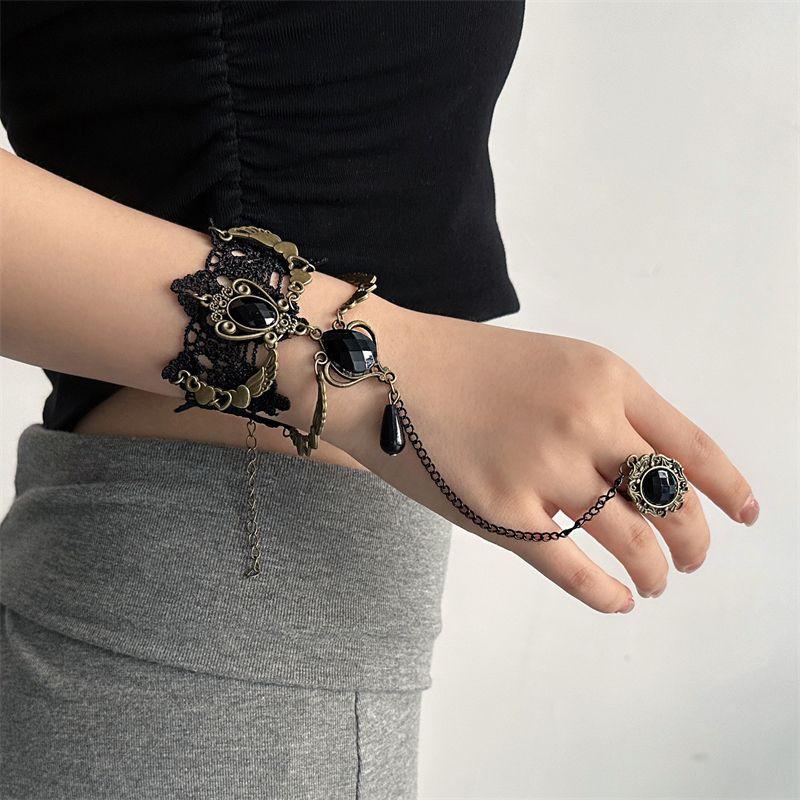 

Черный кружевной чокер-лента на шею с цветком, женские шейные украшения, готическое колье, лолита-украшение Retro black fabric Lace bracelet