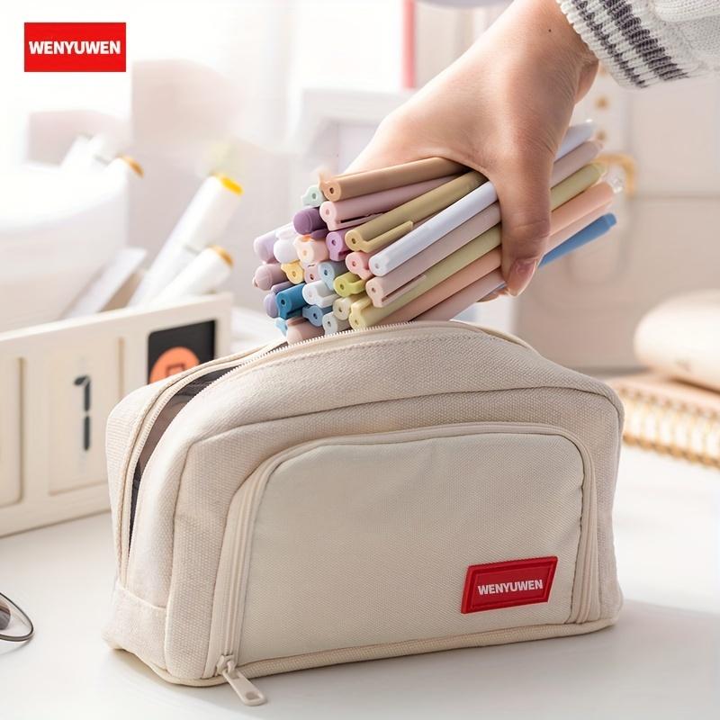1Pc Large Opening Pencil Pouch -  Style Japanese High - Value Student Stationery Storage Bag