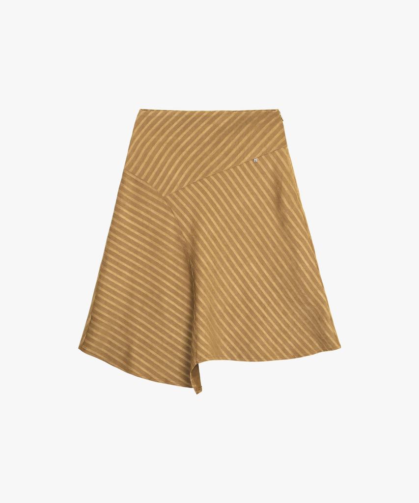 Hillioteu Demure Unbalance Stripe Skirt_Beige