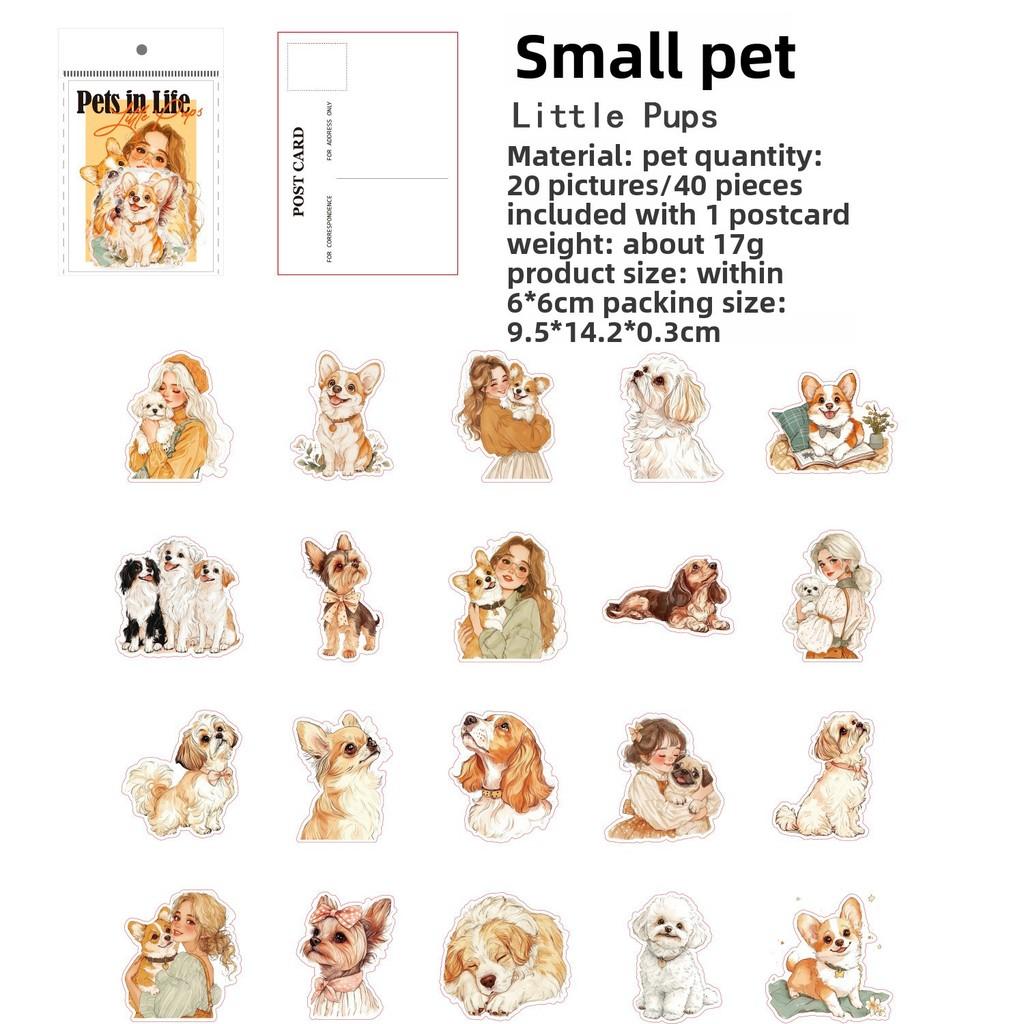 40pcs Pet Life Series Stickers Cat Cartoon Decoration Stickers for Scrapbooking Junk Journal Collage Stickers