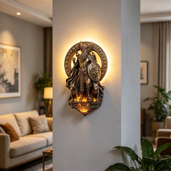 Luminária de Parede Gótica Arandela de Resina Vintage Luz de Parede LED Decorativa de Deus Grego para Quarto Sala de Estar Corredor