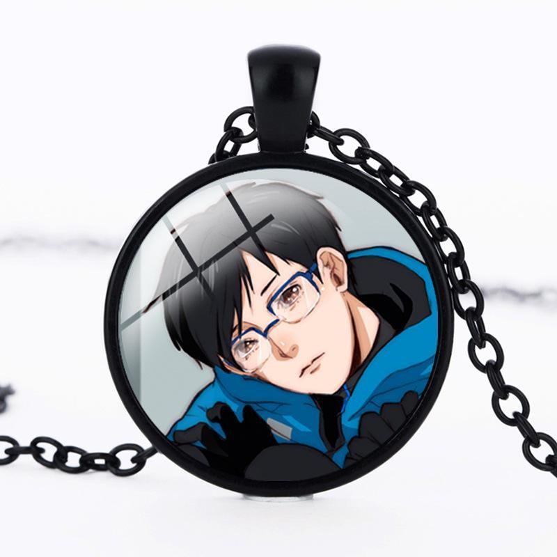 Round Acrylic Alloy Pendant Figure Pattern Necklace Unisex Chain