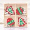 Set of 12 Wooden Christmas Tree Pendants - Small Painted Gift Box Decorations