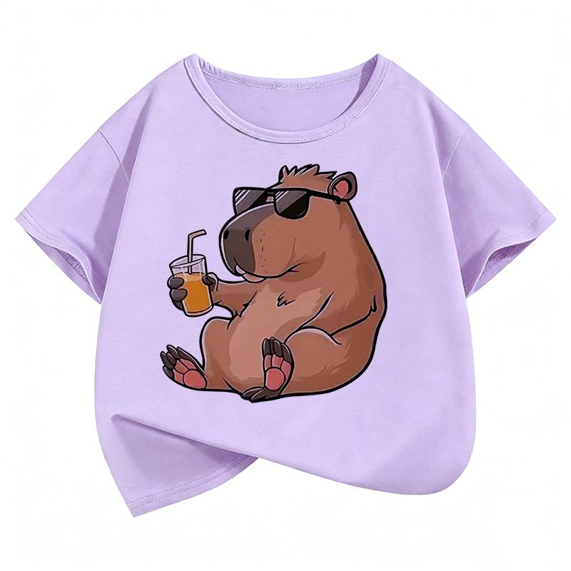 Cute Capybara Kids Summer Clothing T-shirt Tees 2026 New Cartoon Capibara Fashion Short Sleeve Tee Kids Boys Clothing