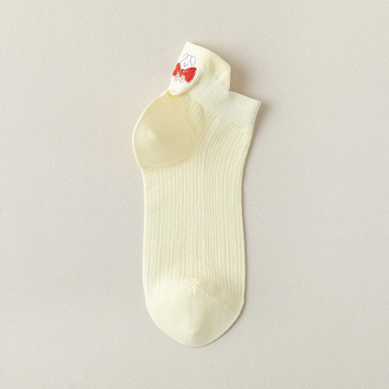 

Женские летние тонкие носки из сетки с вышивкой медведя, дышащие, бесшовные, короткие, хлопковые 1 pair кремовый