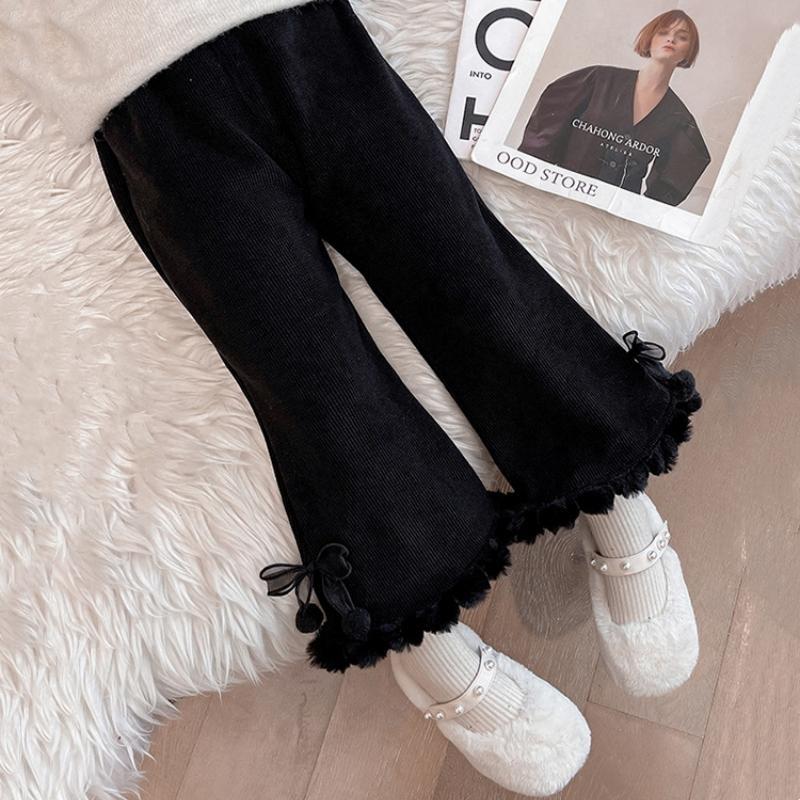Baby Girls' Corduroy Pants Fashion Bow Casual Trousers Versatile Straight Tube Micro Pull Pants Kids Clothes Autumn Winter