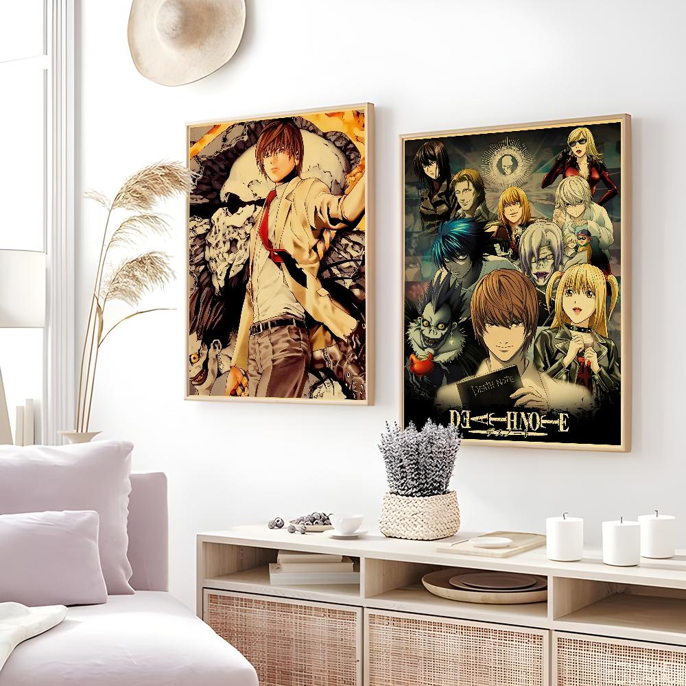 D-Death N-Note Japan Cartoon Anime Retro Poster Sticky Wall Art Printing Waterproof Home Living Bed Room Bar Aesthetic Decor