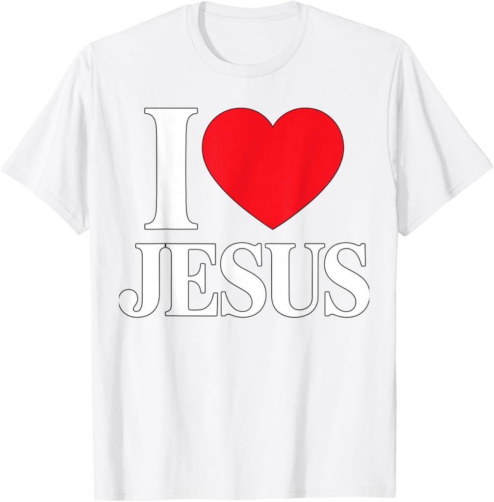 I Love Jesus Christian Faith Graphic T-Shirt Soft Cotton Casual Crew Neck Tee