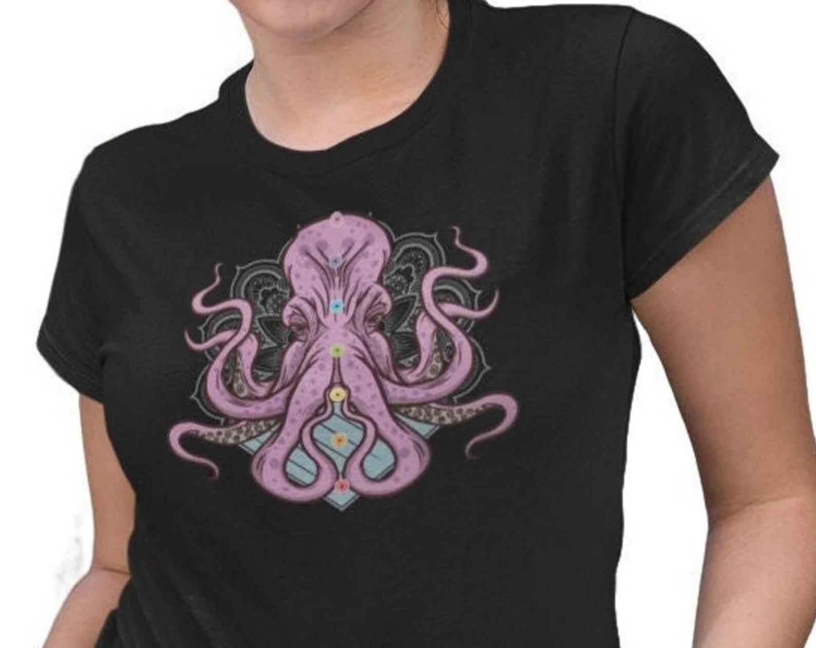 Shirt Woman Octopus Mandala Trippy Seaside T-shirt Ladies Psychodelic Alternative Shirt Goa Print T-shirt S