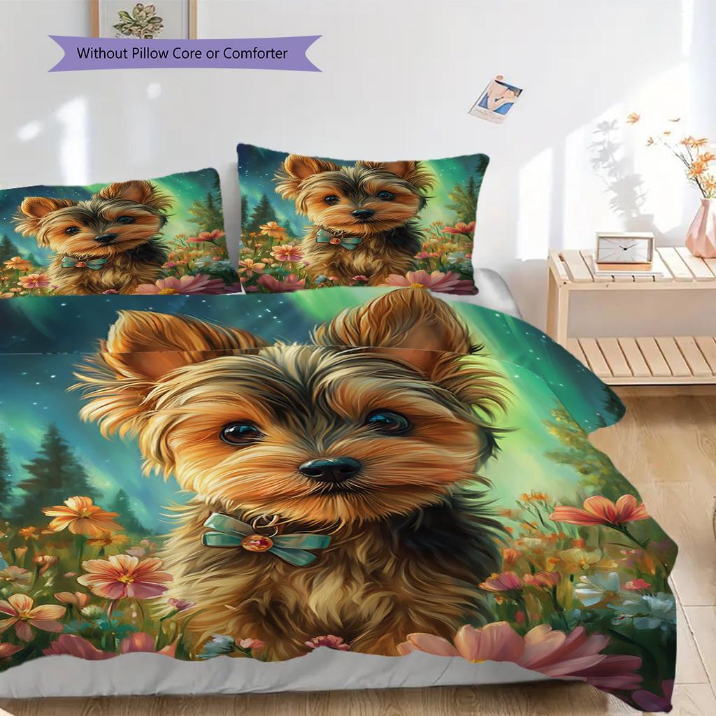 Set Copripiumino Trapuntato con Fantasia Yorkshire Terrier Federa Decorazione per la Casa Regalo di Compleanno (1 * copripiumino + 2 * federa, senza nucleo)