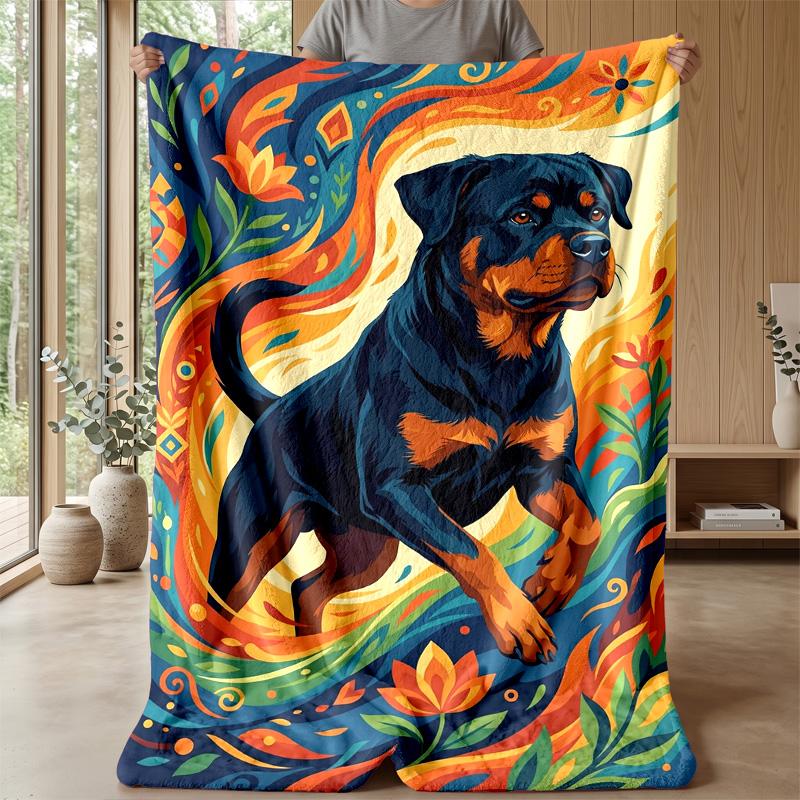 Flaming Rottweiler Artwork Theme blanket Lightweight Warm Flannel Blanket Decorative Throw Blanket for Home Decoration